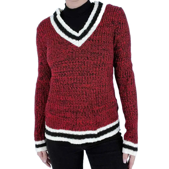 Say What? Red Cream and Black V-neck Varsity Sweater M - Picture 1 of 9